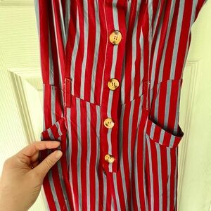 Free People Red and Gray Vertical Stripe Button-Front Dress